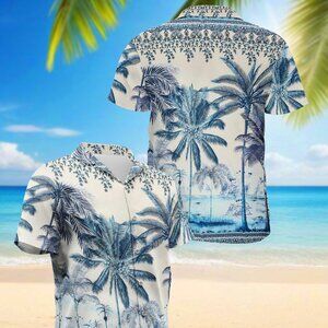 Coconut Tree Hawaiian Shirts Palm Ocean Beach Short Sleeve Tee Summer Vacation